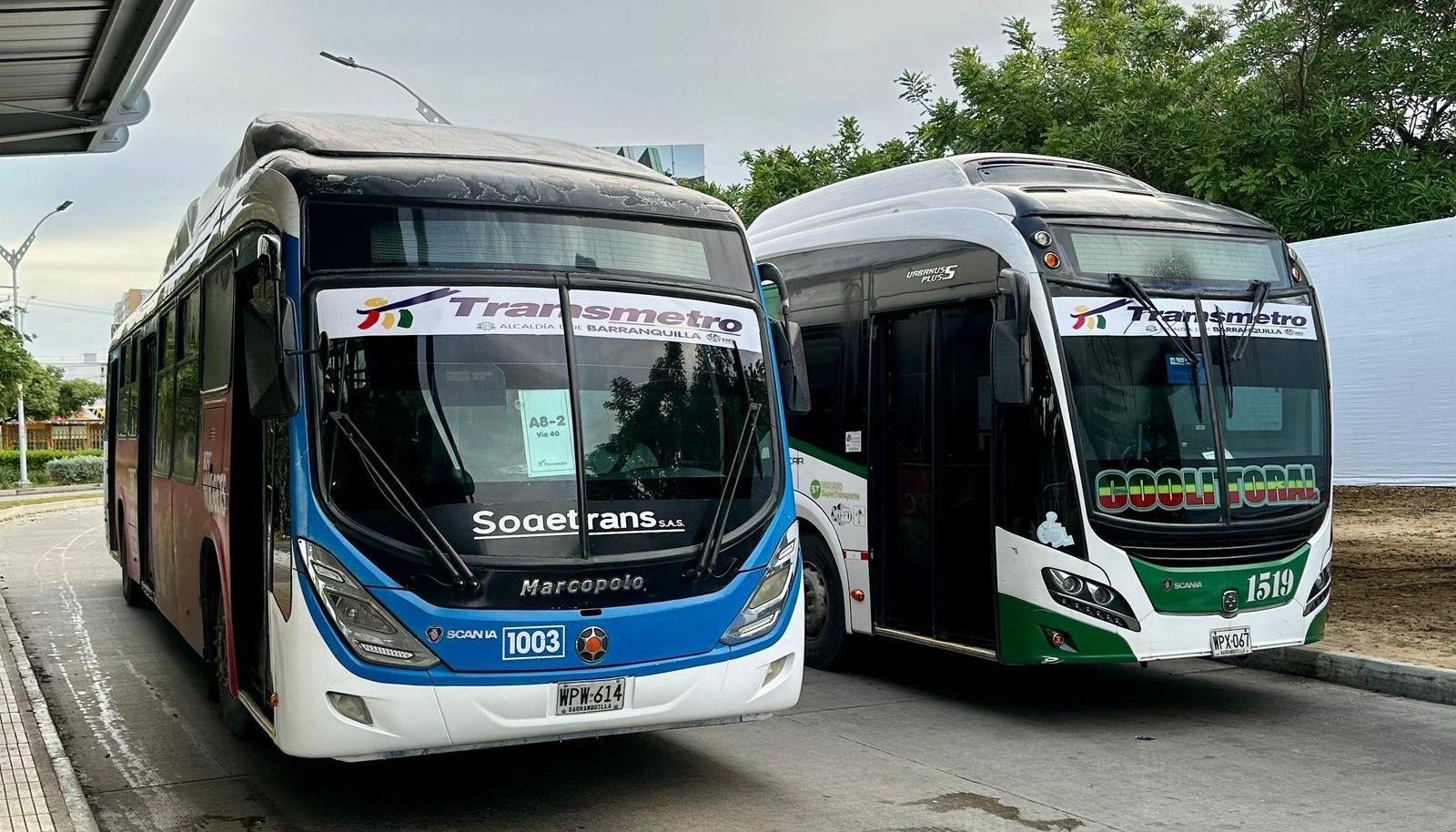 Buses padrones de Alianza Sodis y Coolitoral que entraron a reforzar en Transmetro. 