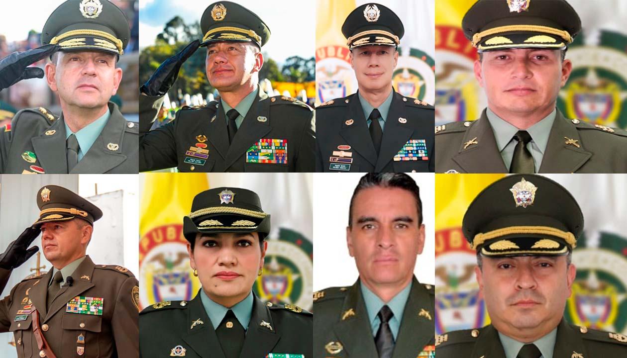 Los oficiales de la Policía Brigadier General William Castaño, Ricardo Sánchez Silvestre, Juan Trujillo, Edwin Urrego, Susana Blanco, Eiver Alfonso, Director Antisecuestro, Yorguín Malagón.