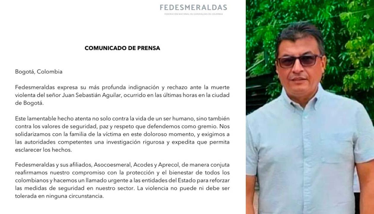 Imagen de comunicado de prensa y esmeraldero asesinado.