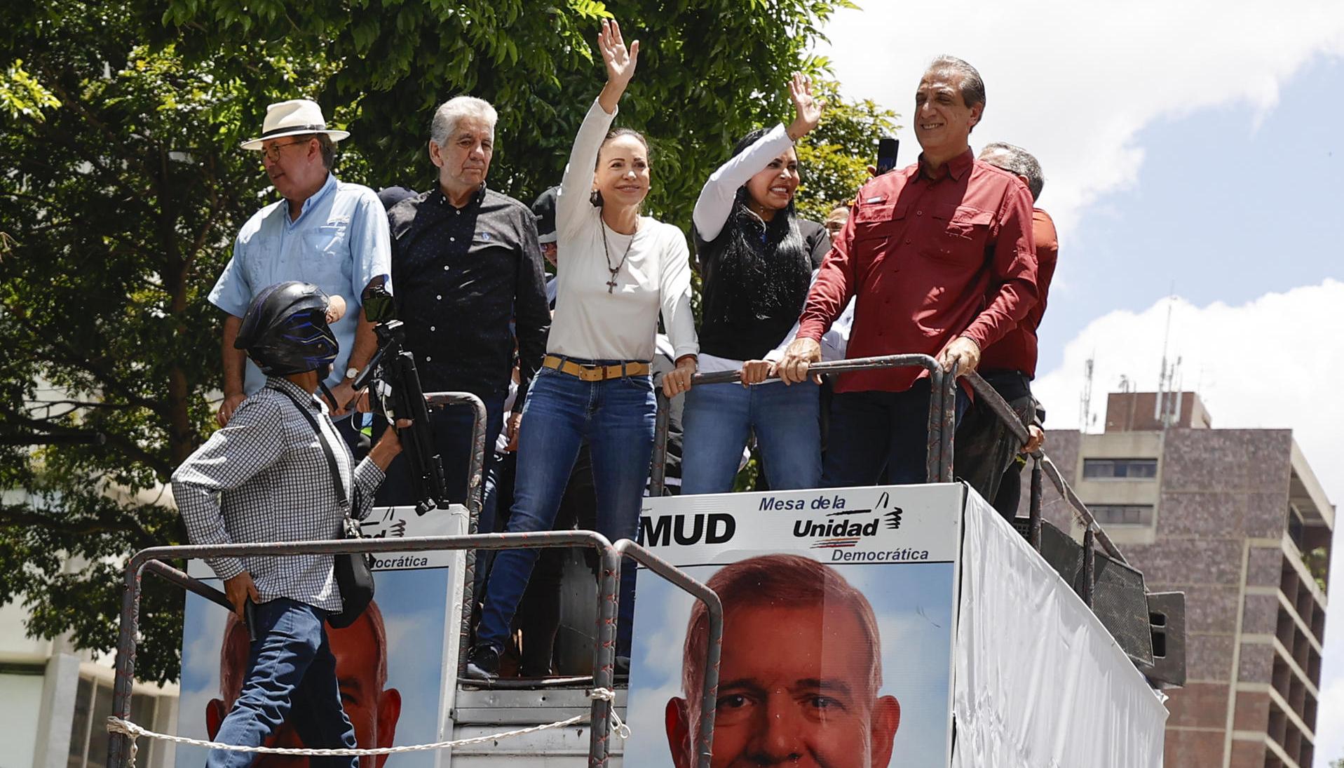 La líder de la oposición venezolana al reaparecer este sábado.