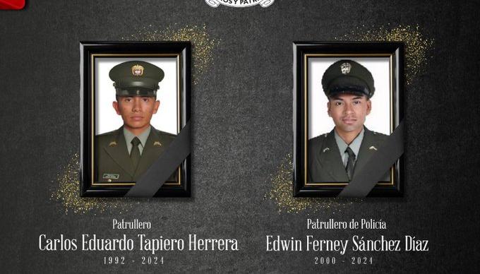 Los patrulleros Carlos Eduardo Tapiero Herrera y Edwin Ferney Sánchez Díaz. 