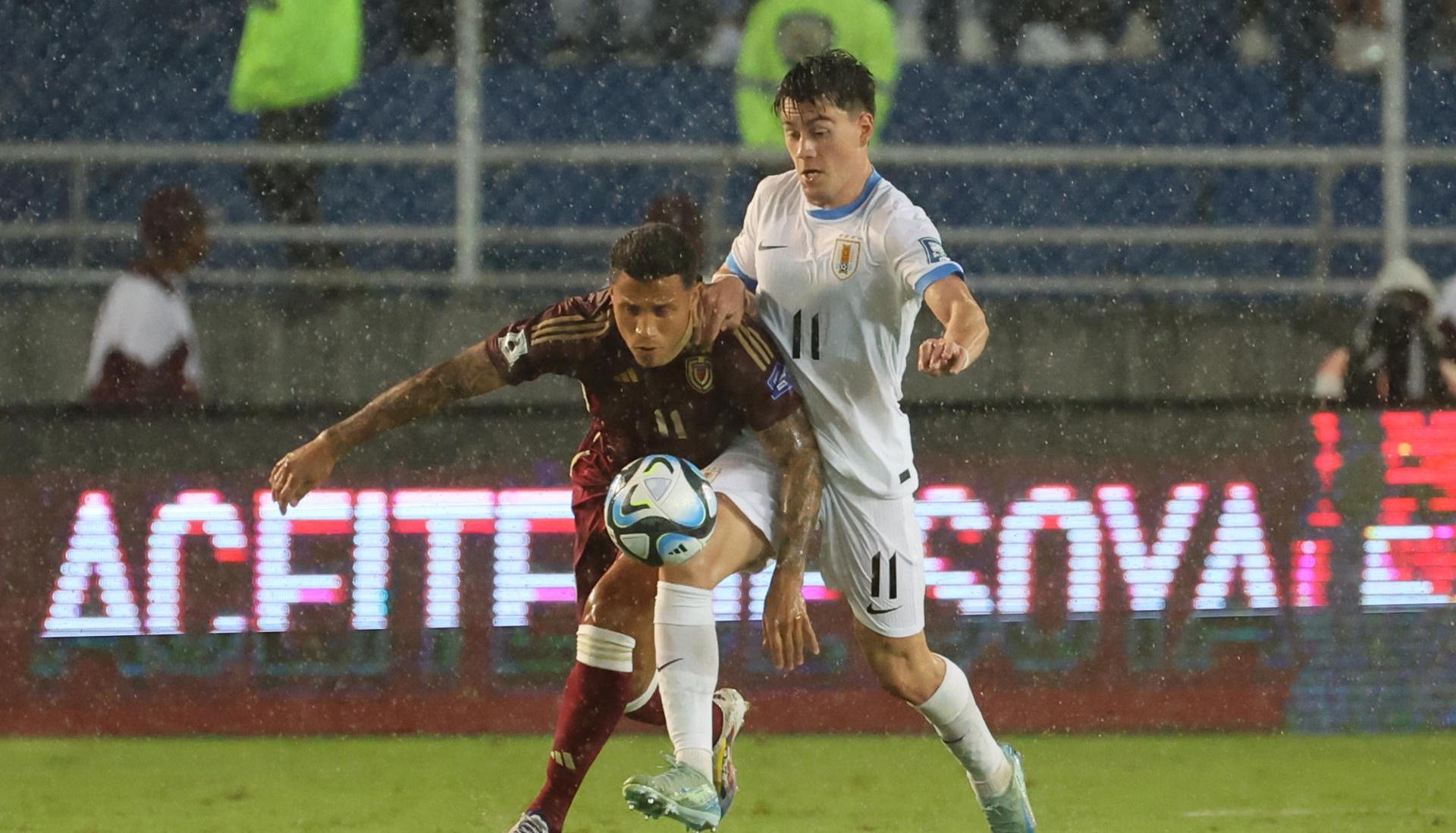 Acción del partido entre Venezuela y Uruguay. 