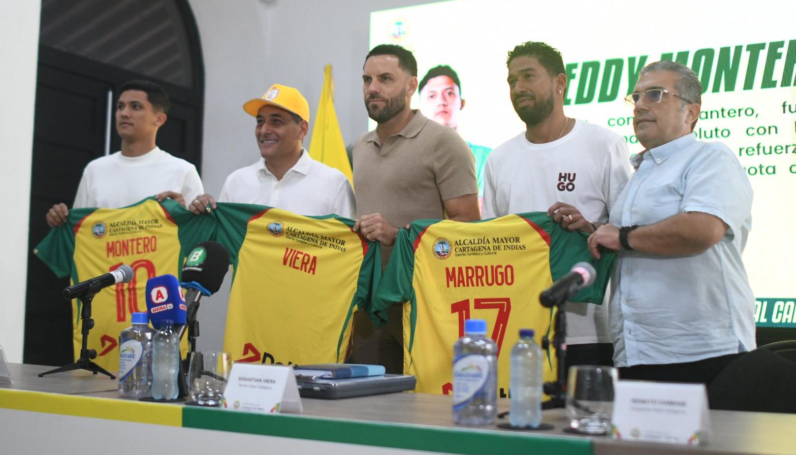 Fredy Montero, Dumek Turbay, Sebastián Viera, Christian Marrugo y Renato Damiani durante la rueda de prensa este jueves.