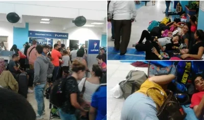 Así se están los pasajeros de Latam en el aeropuerto de San Andrés.