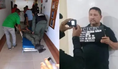 Un miembro de la GNB es auxiliado en un centro asistencial. A la derecha Gabriel Ariza, presuntamente miembro del ELN, quien habría participado en el ataque.