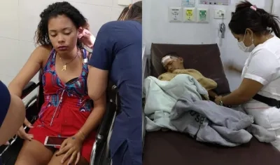 Dos de los lesionados cuando eran atendidos en el Hospital Departamental de Sabanalarga.