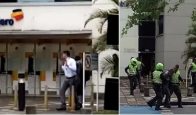 Momentos en que el hombre llevaba al rehén y luego cuando era capturado por la Policía de Cali.