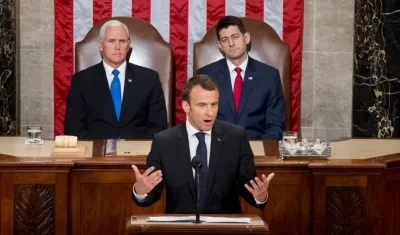 El presidente galo, Emmanuel Macron, ofrece un discurso ante el Congreso de los Estados Unidos en Washington, Estados Unidos.
