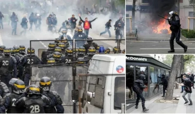 Momentos del enfrentamiento entre la Policía y los manifestantes.