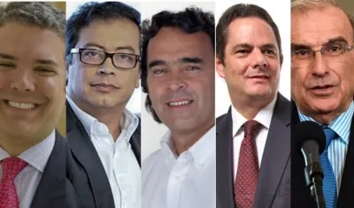 Iván Duque, Gustavo Petro, Sergio Fajardo, Germán Vargas y Humberto De La Calle.