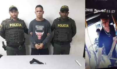 Joiner David Ramos Jiménez, capturado en el barrio La Esmeralda y cuando fue captado en cámaras de buses.