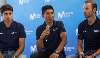 Los ciclistas Mikel Landa, Nairo Quintana y Alejandro Valverde.