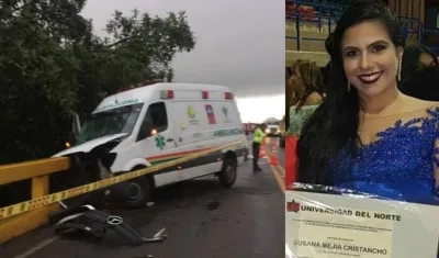 Así quedó la ambulancia donde se accidentó en Casanare la médica barranquillera Susana Mejía Cristancho.