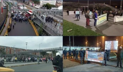 Bloqueos en vías en Bogotá.