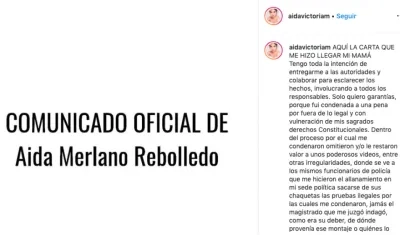 Carta de Aida Merlano Rebolledo, publicada por su hija.