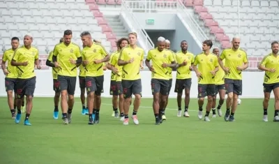 Jugadores de Flamengo, durante el entrenamiento. 