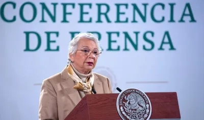 Secretaria de Gobernación, Olga Sánchez Cordero, durante una rueda de prensa en México.