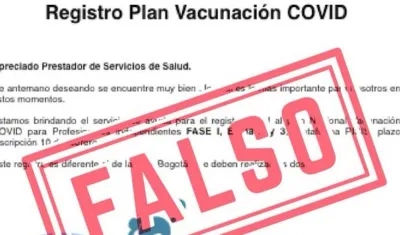 Correo falso de registro de vacunación contra el Covid-19.