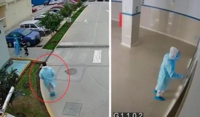 Policía quedó grabado en cámaras de seguridad del hospital.