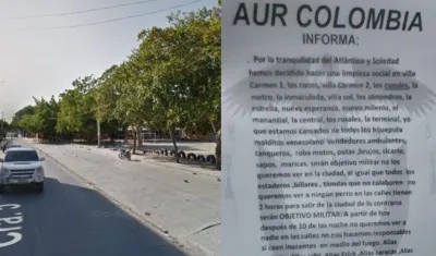 El panfleto amenazas a varias personas en el barrio La Central. 