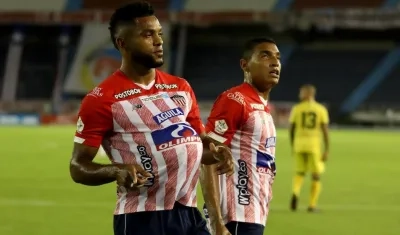 Miguel Ángel Borja celebra el empate ante Bucaramanga.