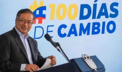 El Presidente Gustavo Petro en la rueda de prensa sobre sus primeros 100 días de gobierno.