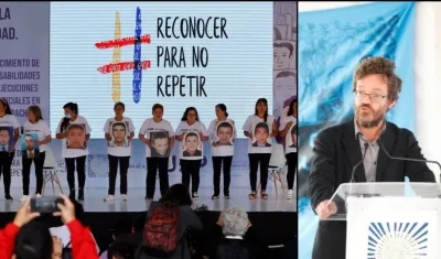 Alejandro Valencia, miembro de la Comisión de la Verdad, en un acto en el que participaron familiares de jóvenes de Soacha.