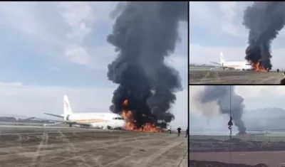 Imágenes del avión incendiado en China.