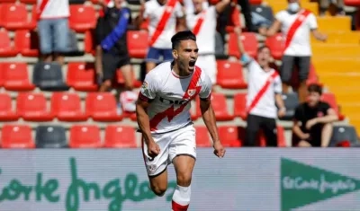 Falcao García celebra un gol con el Rayo Vallecano. 