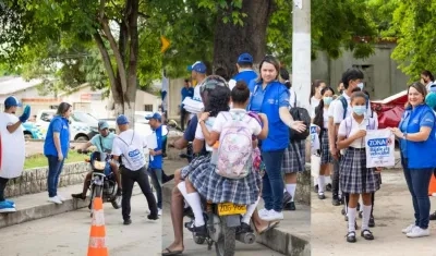 La Directora del Tránsito, Susana Cadavid, orientando a estudiantes y peatones.
