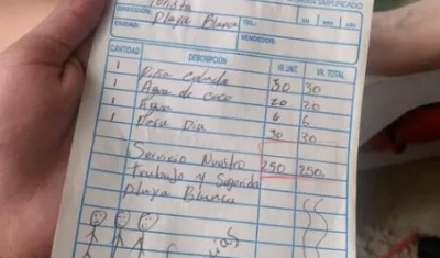 La factura que mostró la turista Febe López en Playa Blanca.