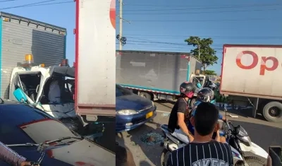 Furgón chocó con parte trasera de camión en la vía La Cordialidad.