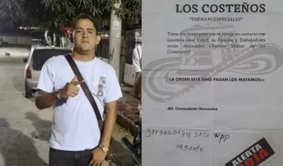 Jhonatan González Flores, alias 'Jhona' y el panfleto que le hallaron durante el allanamiento.