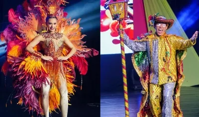 Natalia De Castro y Sebastián Guzmán, Reyes del Carnaval 2023, luciendo sus disfraces de Guacherna.