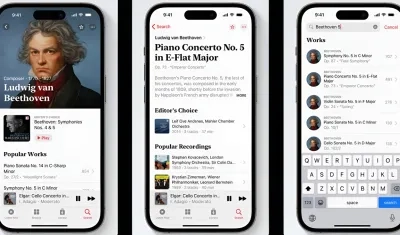 Ventanillas de la nueva aplicación Apple Music Classical.