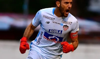 Sebastián Viera en uno de sus gritos de gol con Junior. 